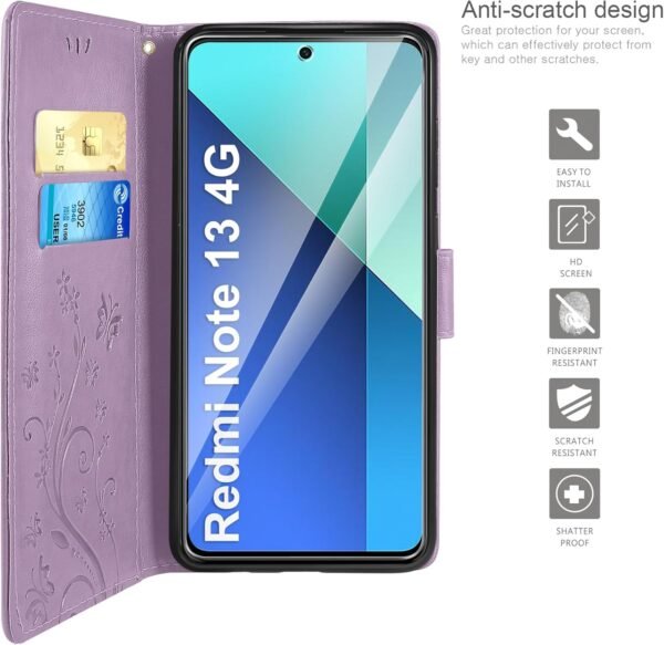 71dzw58wVHL._AC_SL1500_.jpg AROYI Kožené puzdro kompatibilné s Xiaomi Redmi Note 13 4G (nie je vhodné pre 5G) – puzdro a ochranná fólia, peňaženkové puzdro na mobilný telefón, kožená taška, priehradky na karty, ochranné puzdro kompatibilné