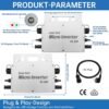 Menič 800 W – menič IP65 vodotesný – solárny menič s aplikáciou WLAN pre 2 solárne moduly pre balkónovú elektráreň, menič pre balkónovú elektráreň 190–270 V AC, strieborný