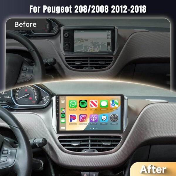 Autorádio [4G+64G] pre Peugeot 208/2008 (2012–2018), 10,1-palcový dotykový displej, autorádio s Androidom 13, CarPlay, Android Auto, BT 5.0, WiFi, GPS, RDS, FM, EQ