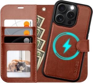 71if6ft4JvL._AC_SL1200_.jpg Puzdro OCASE pre iPhone 16 Pro (2 v 1) – kožené puzdro odolné proti nárazom, odnímateľné magnetické puzdro, remienok na ruku, bezdrôtové nabíjanie, priehradka na karty, funkcia stojana, RFID ochrana proti krádeži