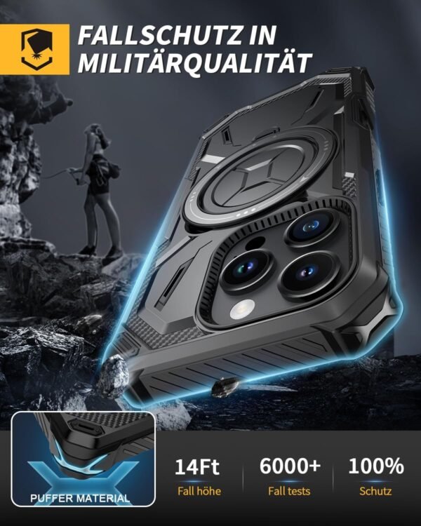 71j4mvxoZmL._AC_SL1500_.jpg Puzdro Lanhiem pre iPhone 16 Pro Max s 2 ochrannými fóliami, ochranné puzdro so stojanom 360°, vojenské puzdro odolné proti nárazom pre iPhone 16 Pro Max, čierne