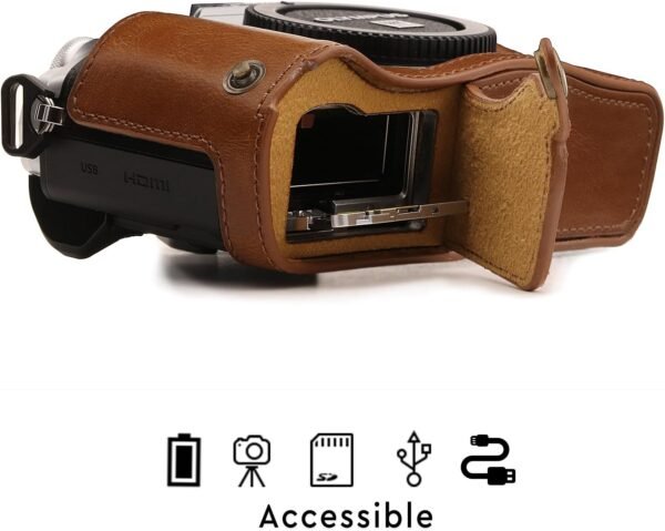 Kožená taška na fotoaparát MegaGear Ever Ready s popruhom, kompatibilná s modelom Olympus OM-D E-M10 Mark III