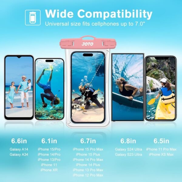 71kmt1iwPvL._AC_SL1500_.jpg JOTO 2 ks vodotesné puzdro na mobilný telefón s uhlopriečkou 7,5 palca, podvodné puzdro, vodotesné puzdro pre iPhone 13, 12, 11 Pro Max/Galaxy S22 Ultra, S21, S20, A12 a ďalšie smartfóny – čierno-ružové