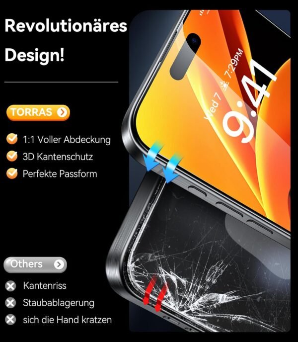 TORRAS pre iPhone 16 Pro – tvrdené sklo [Full Screen] TOP ochranná fólia proti rozbitiu pre iPhone 16 Pro, ochranná fólia 9H+, tvrdené sklo [samolepiaca] proti odtlačkom prstov, 2 kusy