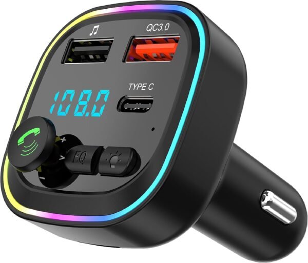 71pYQfdnoLL._AC_SL1500_.jpg FM vysielač, Bluetooth 5.3, bezdrôtový adaptér do auta, QC3.0, rýchle nabíjanie, bezdrôtový prehrávač MP3, Bluetooth, 2 USB + 1 Type-C, handsfree, podporuje USB a TF kartu