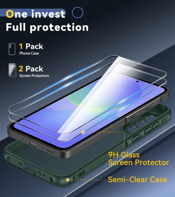 ivoler Púzdro pre Samsung Galaxy A36 5G s 2 kusmi tvrdeného skla, [vojenský štandard] odolné proti nárazom [ochrana fotoaparátu], púzdro na mobil, matná priehľadná zadná strana odolná proti odtlačkom prstov