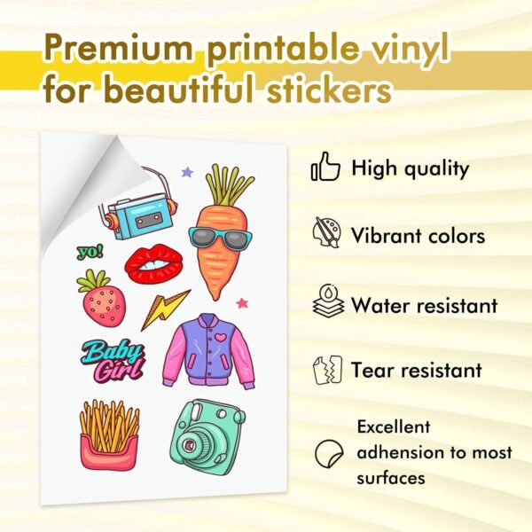71qTivx8PQL._AC_SL1500_.jpg A-SUB Biely matný vysoko kvalitný vodovzdorný potlačený vinylový samolepiaci papier, samolepiace vinylové etikety pre atramentové tlačiarne, formát A4, 20 listov