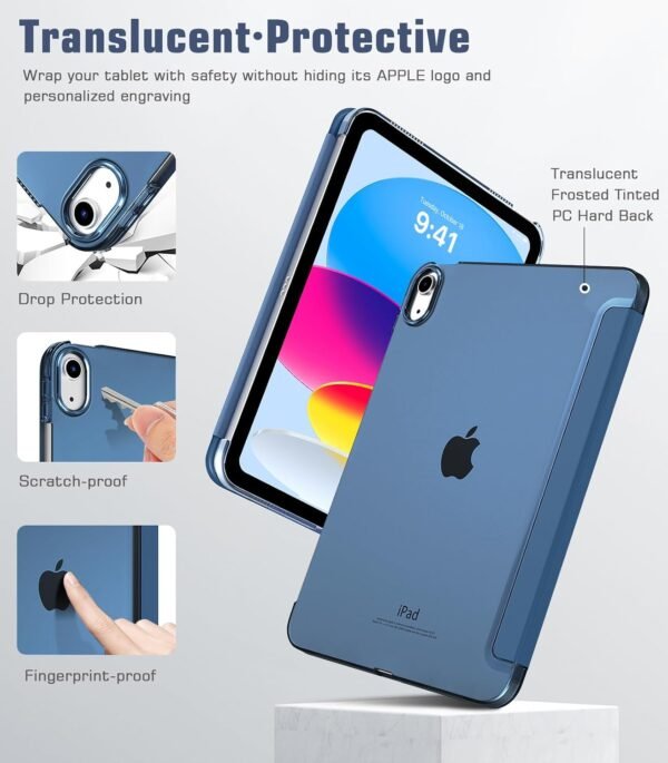 71qkRHHNRUL._AC_SL1500_.jpg Puzdro TiMOVO pre iPad (A16) 11. generácie 11 palcov 2025/iPad 10. generácie 10,9 palcov 2022, s funkciou automatického uspania/prebudenia, priehľadné tvrdé PC puzdro na zadnú stranu, šedo-modré