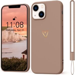 71sfBQuXGNL._AC_SL1500_.jpg pre puzdro na iPhone 14 – puzdro so zlatým srdcom z lásky, dievčenské puzdro z mäkkého silikónu, tenké, odolné proti nárazom, v odtieni sladkého zlata – ochranné puzdro Love pre iPhone 14 6,1" v hnedej farbe