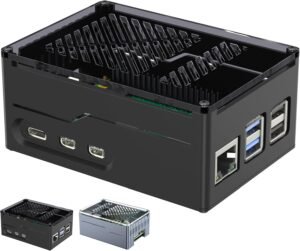71tTXjfKbbL._AC_SL1500_.jpg Miuzei Kovové puzdro pre Raspberry Pi 5 s podporou PCIe M.2 NVMe SSD Shield Top X1001/ X1003/ X1000 – všetky rozširujúce dosky SSD na hornej strane, puzdro pre Raspberry Pi 5 8 GB/4 GB s podporou oficiálneho aktívneho chladiča, čierne