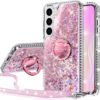 Puzdro Miss Arts pre Galaxy S22, [Silverback] Dievčenské trblietavé puzdro na mobil s podstavcom, silikónové priehľadné ochranné puzdro pre Samsung Galaxy S22 5G – ružové