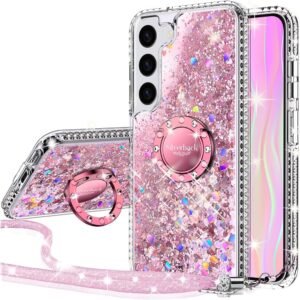 Puzdro Miss Arts pre Galaxy S22, [Silverback] Dievčenské trblietavé puzdro na mobil s podstavcom, silikónové priehľadné ochranné puzdro pre Samsung Galaxy S22 5G – ružové
