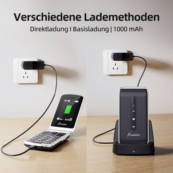 71unfMDnGjL._AC_SL1500_.jpg F1PLUS – mobilný telefón pre seniorov, skladací mobilný telefón, bez zmluvy, mobilný telefón s veľkými tlačidlami a nabíjacou stanicou, GSM Flip mobilný telefón s funkciou SOS pre núdzové volania, batéria