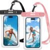 71v8VoaYAdL._AC_SL1500_.jpg JOTO 2 ks vodotesné puzdro na mobilný telefón s uhlopriečkou 7,5 palca, podvodné puzdro, vodotesné puzdro pre iPhone 13, 12, 11 Pro Max/Galaxy S22 Ultra, S21, S20, A12 a ďalšie smartfóny – čierno-ružové