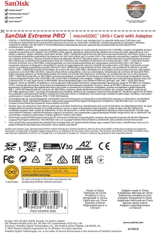 71vxNRrkjqL._AC_.jpg Pamäťová karta SanDisk Extreme PRO microSDXC UHS-I 128 GB + adaptér a RescuePRO Deluxe (pre smartfóny, akčné kamery alebo drony, A2, Class 10, V30, U3, prenosová rýchlosť 200 MB/s)