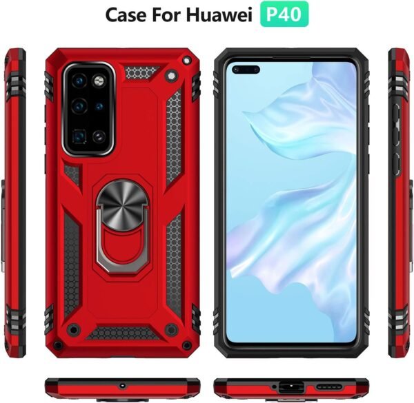 71wNbraixkL._AC_SL1500_.jpg Fetrim Puzdro pre Huawei P40, dvojvrstvové nárazuvzdorné ochranné puzdro s otočným krúžkom pre Huawei P40, červené