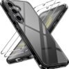 ivoler Priehľadné puzdro pre Samsung Galaxy S24 5G, ktoré nikdy nežltne, 1 puzdro na mobil s 2 kusmi pancierového ochranného skla, [vojenská ochrana] nárazuvzdorné priehľadné ochranné puzdro, tenké a priehľadné