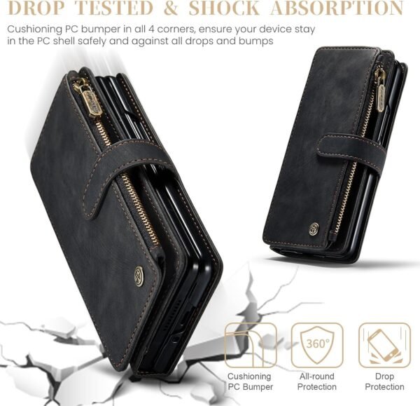 71xMKzBC5vL._AC_SL1500_.jpg UEEBAI Puzdro na mobil pre Samsung Galaxy Z Fold 5 5G, retro puzdro na zips z PU kože, mäkké puzdro s klapkou, magnetické zapínanie, priehradka na karty, funkcia stojana, peňaženka s remienkom na nosenie, ochranné