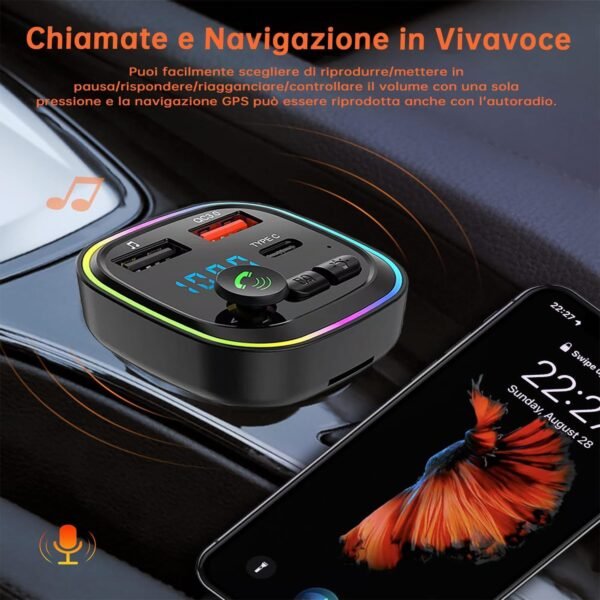 71yNNIw-EwL._AC_SL1500_.jpg FM vysielač, Bluetooth 5.3, bezdrôtový adaptér do auta, QC3.0, rýchle nabíjanie, bezdrôtový prehrávač MP3, Bluetooth, 2 USB + 1 Type-C, handsfree, podporuje USB a TF kartu
