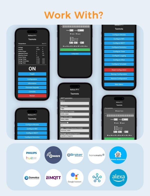 Refoss Tasmota zásuvka s meraním spotreby energie pre elektromery, zásuvka Mini ESP8266, kompatibilná s Home Assistant, ioBroker, MQTT, Domoticz, OpenHAB, ZWAVE, 16 A, 2,4 GHz
