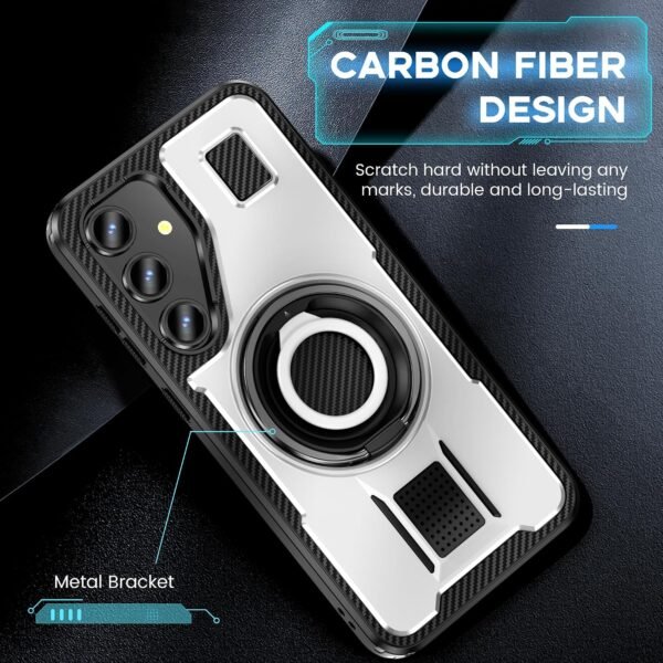 Puzdro pre Samsung Galaxy S24 FE so stojanom. [360° otočný krúžok a stojan]. Robustné ochranné puzdro odolné proti nárazom pre Samsung S24FE 5G, biele