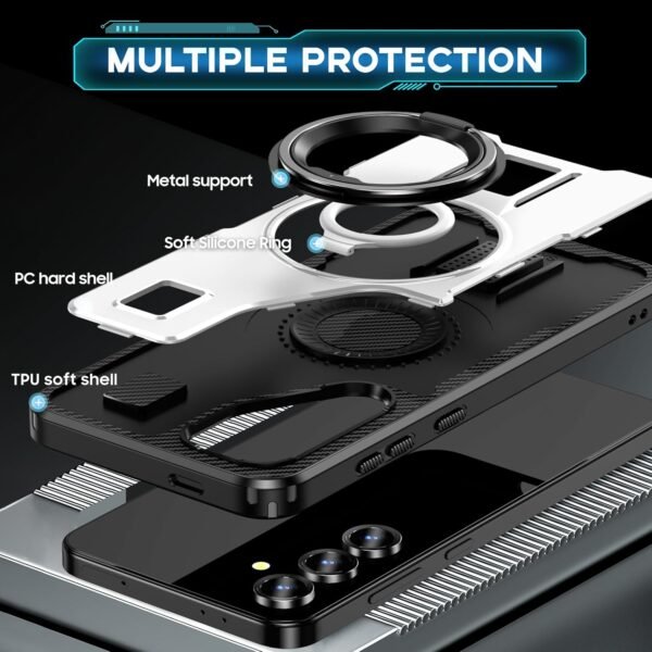 Puzdro pre Samsung Galaxy S24 FE so stojanom. [360° otočný krúžok a stojan]. Robustné ochranné puzdro odolné proti nárazom pre Samsung S24FE 5G, biele