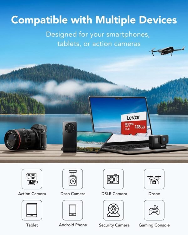 81FBC3wB1L._AC_SL1500_.jpg Pamäťová karta Lexar Micro SD 128 GB, pamäťová karta Micro SD s adaptérom SD, rýchlosť čítania až 100 MB/s, UHS-I, U3, A1, V30, C10, 4K UHD microSDXC