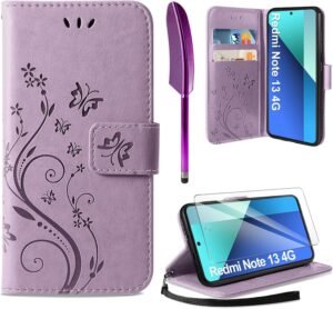 81GBGeXCJsL._AC_SL1500_.jpg AROYI Kožené puzdro kompatibilné s Xiaomi Redmi Note 13 4G (nie je vhodné pre 5G) – puzdro a ochranná fólia, peňaženkové puzdro na mobilný telefón, kožená taška, priehradky na karty, ochranné puzdro kompatibilné