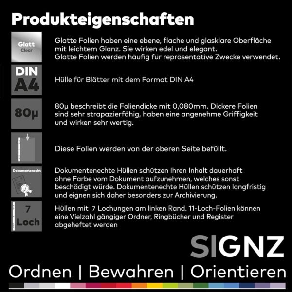 SIGNZ Obaly na prospekty (DIN A4, hrúbka 80 µm), 100 ks, priehľadné, s neutrálnou uhlíkovou stopou, vyrobené v Nemecku