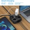 3 m predlžovací kábel, JSVER – viacnásobná zásuvková lišta so 4 priehradkami, 3 portmi USB A a 1 portom USB C, rozbočovač so vypínačom, montáž na stenu, prepäťová ochrana, predlžovací kábel pre domácnosť a kanceláriu, čierny