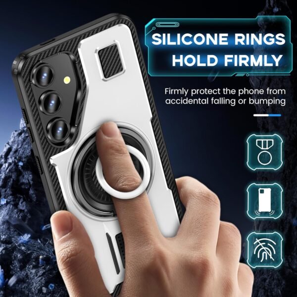 Puzdro pre Samsung Galaxy S24 FE so stojanom. [360° otočný krúžok a stojan]. Robustné ochranné puzdro odolné proti nárazom pre Samsung S24FE 5G, biele