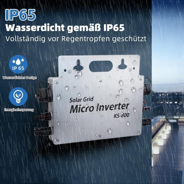 Menič 800 W – menič IP65 vodotesný – solárny menič s aplikáciou WLAN pre 2 solárne moduly pre balkónovú elektráreň, menič pre balkónovú elektráreň 190–270 V AC, strieborný