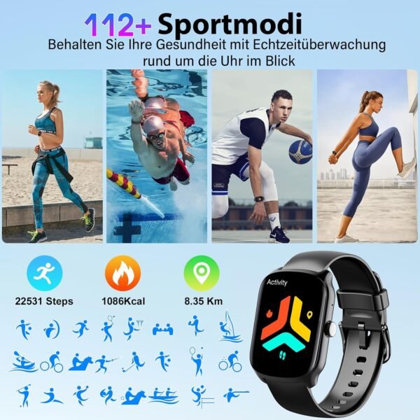 81dK7yV-gHL._AC_SL1500_.jpg Inteligentné hodinky, pánske, dámske, 1,95" HD zakrivený displej, s volaním cez Bluetooth, meraním srdcového tepu/monitorovaním spánku, viac ako 112 športovými režimami, fitness hodinky, vodotesnosť IP68, krokomer,