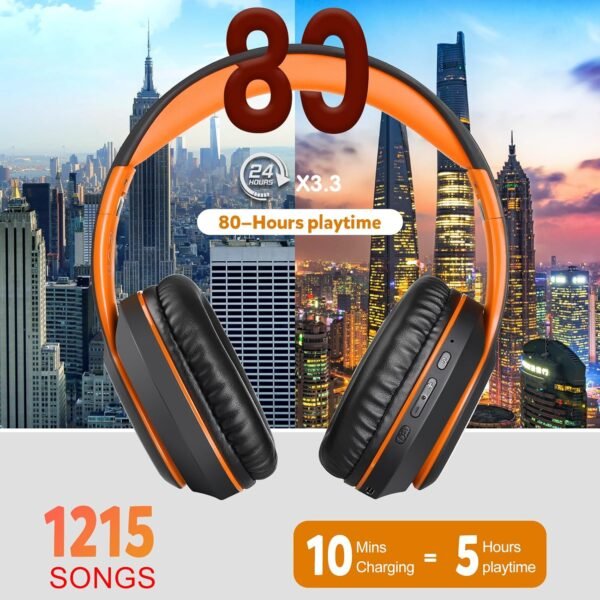81pQ3axS3ML._AC_SL1500_.jpg Slúchadlá WorWoder Bluetooth typu Over-Ear, s výdržou 80 hodín, Hi-Fi stereo slúchadlá s hlbokými basmi, bezdrôtové slúchadlá s mikrofónom pre iPhone/Android/PC/mobilné telefóny/TV