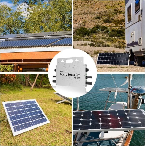 Menič 800 W – menič IP65 vodotesný – solárny menič s aplikáciou WLAN pre 2 solárne moduly pre balkónovú elektráreň, menič pre balkónovú elektráreň 190–270 V AC, strieborný
