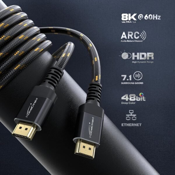 91RKYYOb2mL._SL1500_.jpg KabelDirekt – Kábel HDMI 2.1 8K/4K – 3 m – nerozbitný kovový konektor a opletenie (8K pri 60 Hz, Ultra High Speed/48 G, najnovší štandard, ideálny pre PS5/Xbox, monitor/TV/projektor, čierny)