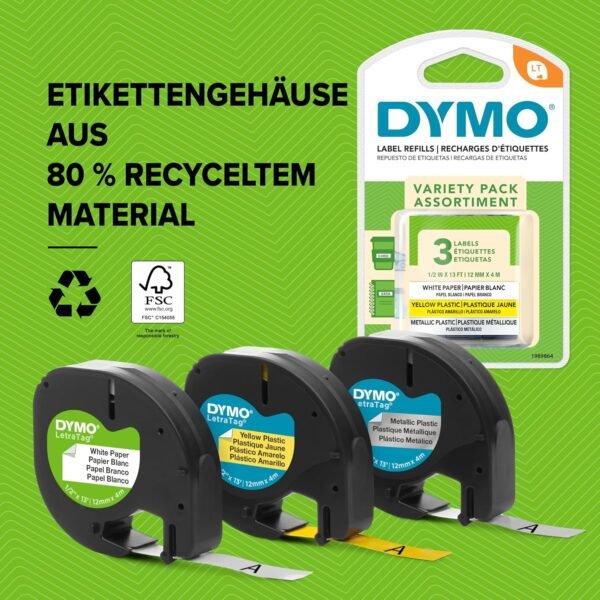 Papierové štítky DYMO LT pre tlačiarne štítkov LetraTag, čierny text na bielych štítkoch, 1,27 cm x 3,96 m, 2 rolky Upraviť