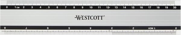 Westcott E-10190 00 — hliníkové pravítko 20 cm s protišmykovou úpravou a stupnicou cm aj palce