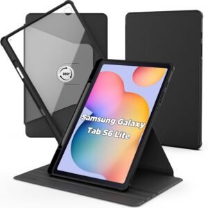 CACOE — otočné puzdro na Samsung Galaxy Tab S6 Lite 10,4 s držiakom pera a priehľadným chrbtom čierne