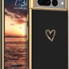 GUAGUA — tenký TPU kryt na Google Pixel 7 Pro so vzorom sŕdc a pokovovaným okrajom čierny