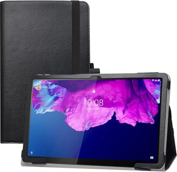 LIFANG — tenké koženkové puzdro na Lenovo Tab P11, P11 Plus a Moto Tab G70 so stojanom čierne