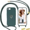 MoEvn — silikónový kryt so šnúrkou na krk na iPhone SE 2022/2020, 8 a 7 so vzorom sŕdc zelený