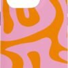 Obal na iPhone 15 Pro s potlačou ružovo-oranžových tekutých vírov v retro štýle