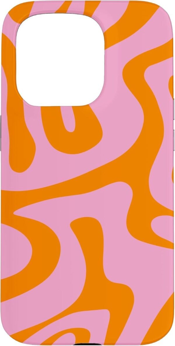 Obal na iPhone 15 Pro s potlačou ružovo-oranžových tekutých vírov v retro štýle