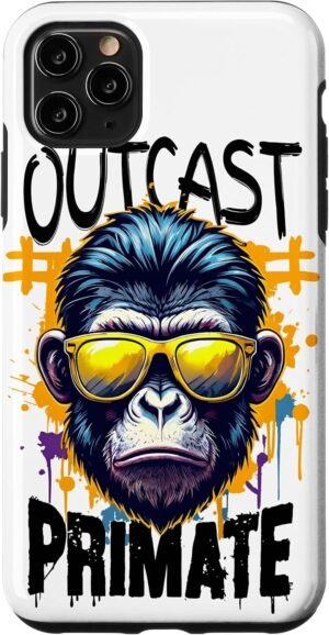 Puzdro na iPhone 11 Pro Max s potlačou gorily Outcast Primate v štýle graffiti biele