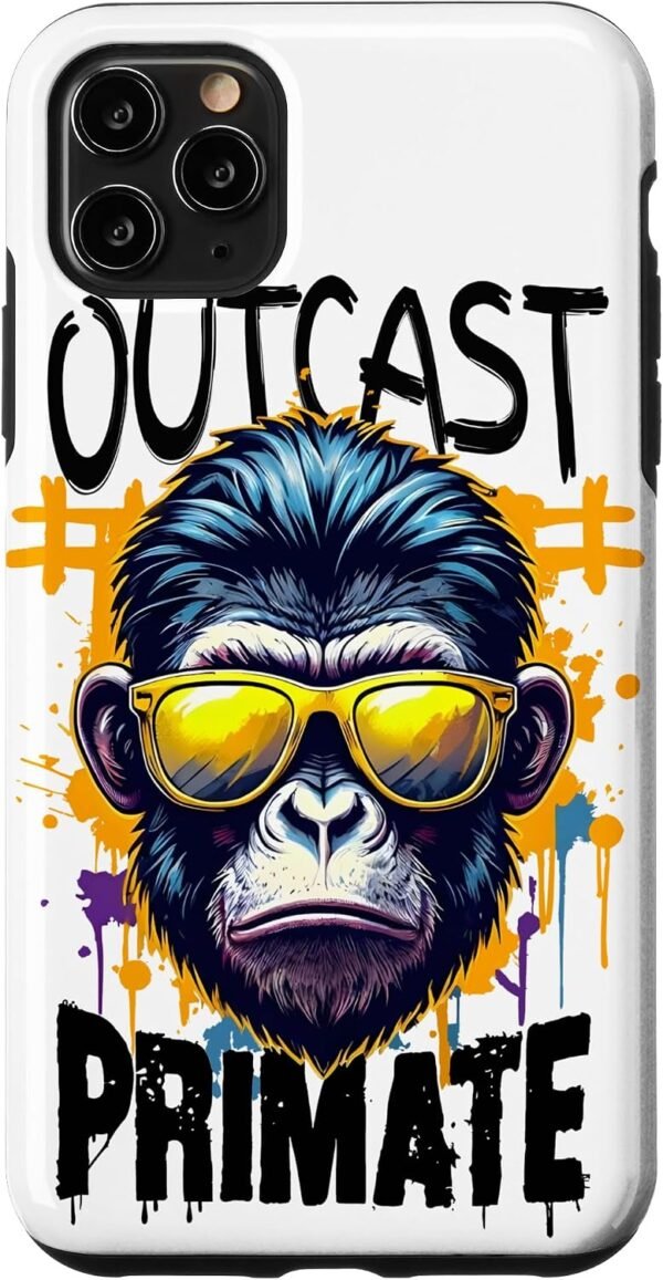 Puzdro na iPhone 11 Pro Max s potlačou gorily Outcast Primate v štýle graffiti biele