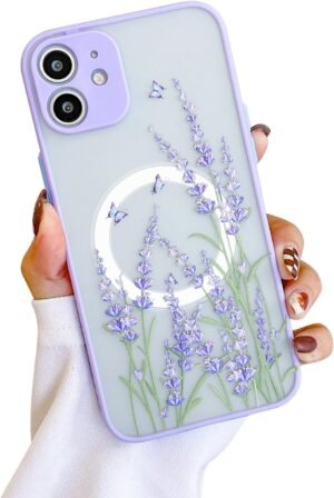 Ownest — magnetický kryt na iPhone 12 s motívom levandule a kvetov ružový