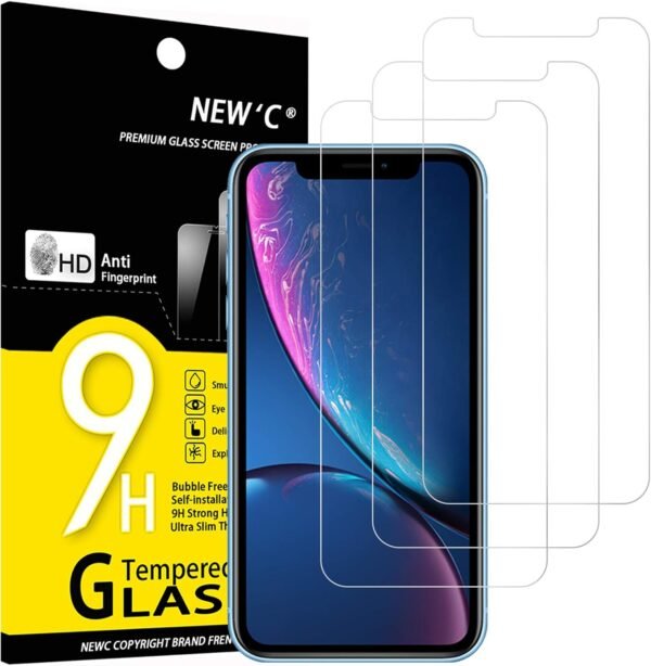 NEW'C — tvrdené sklo na iPhone 11 a iPhone XR 6,1 palca, 3 kusy, hrúbka 0,33 mm