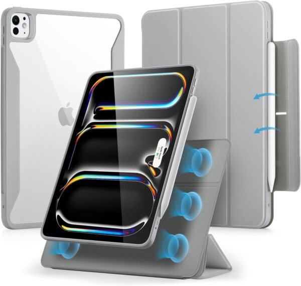 ESR Rebound 360 — puzdro na iPad Pro 13 M4/M5 s odnímateľným magnetickým krytom sivé