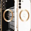 Pnakqil — magnetické silikónové kryty na Samsung Galaxy S21 5G so srdcami, 2 kusy čierny a biely